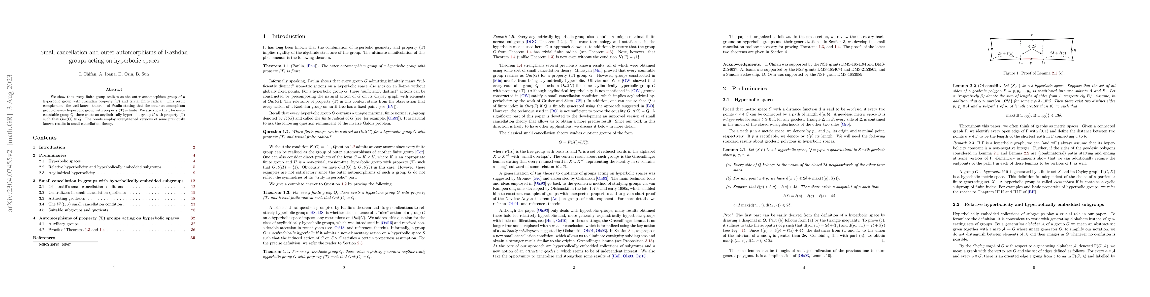 Thumbnail for Small cancellation and outer automorphisms of Kazhdan groups acting on
  hyperbolic spaces