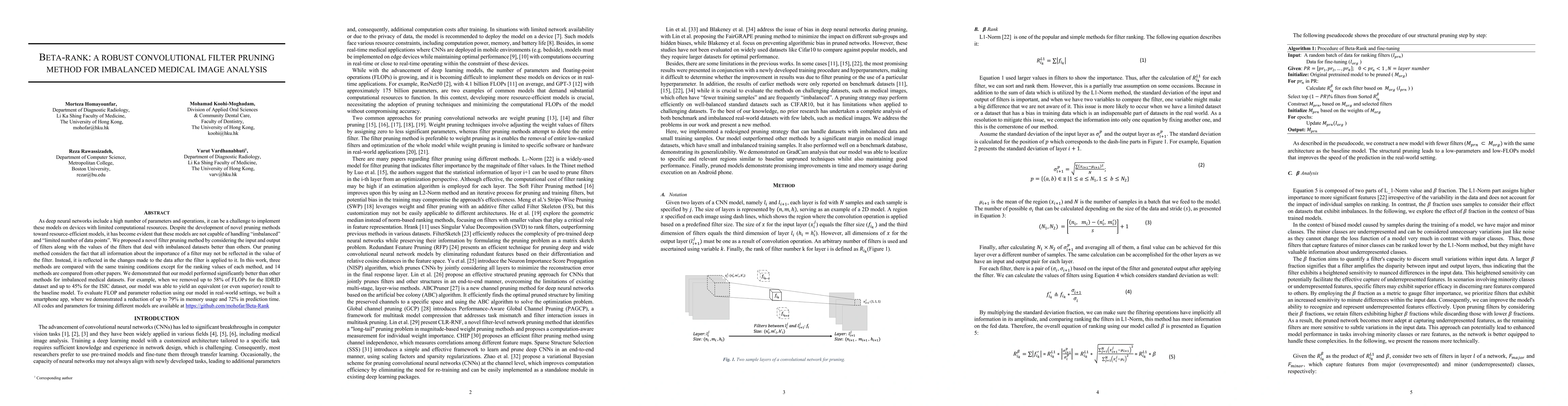 Thumbnail for Beta-Rank: A Robust Convolutional Filter Pruning Method For Imbalanced
  Medical Image Analysis