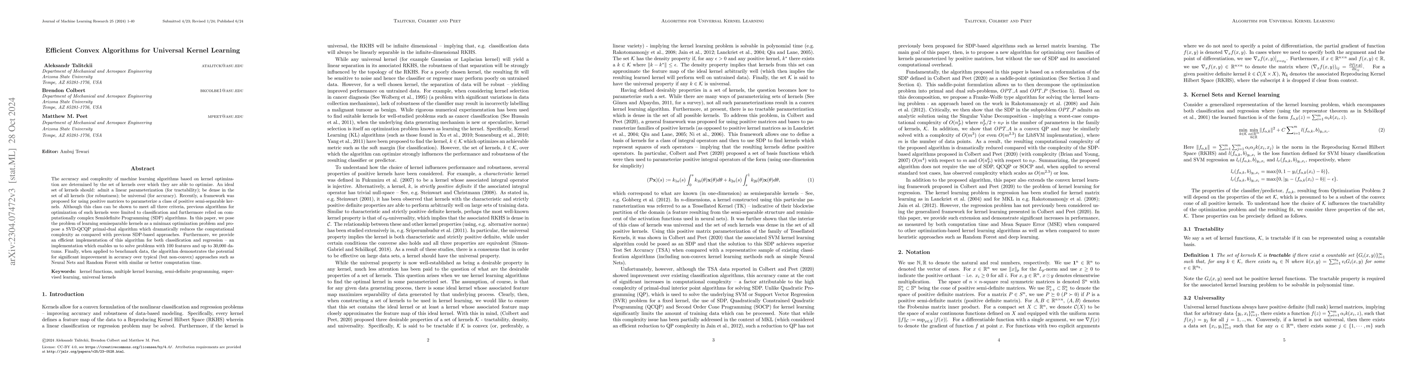 Thumbnail for Efficient Convex Algorithms for Universal Kernel Learning