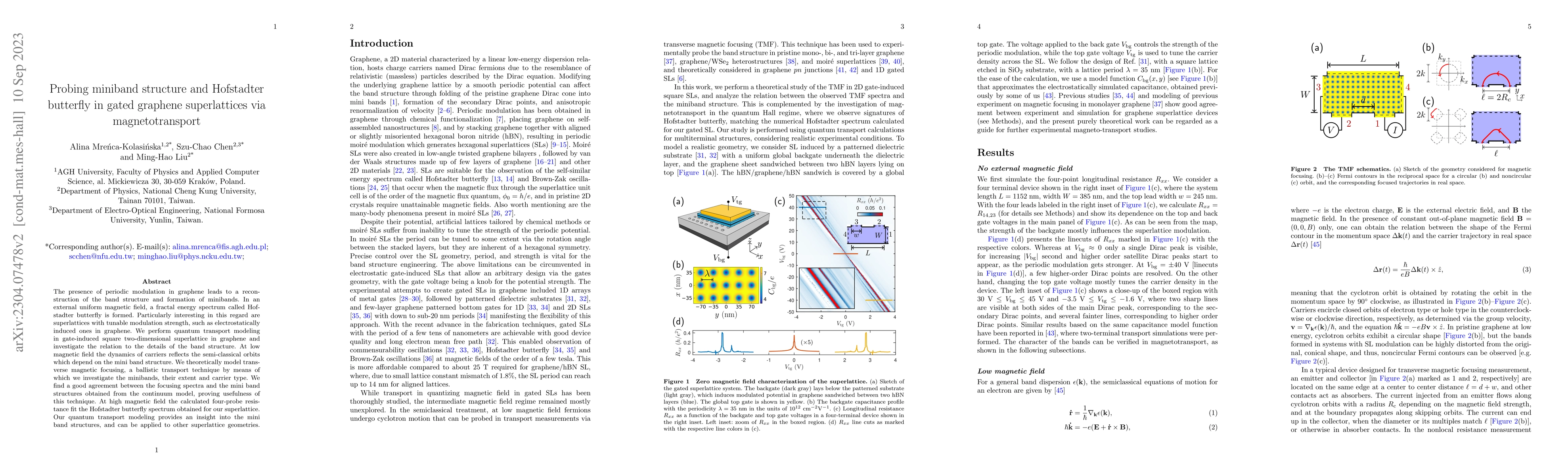 Thumbnail for Probing miniband structure and Hofstadter butterfly in gated graphene
  superlattices via magnetotransport