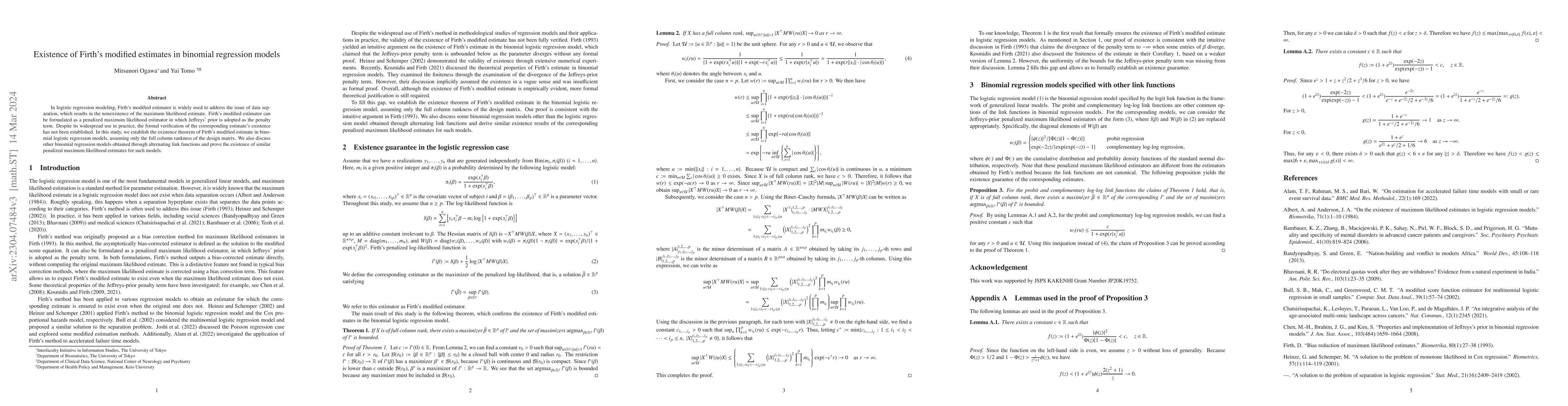 Thumbnail for Existence of Firth's modified estimates in binomial regression models