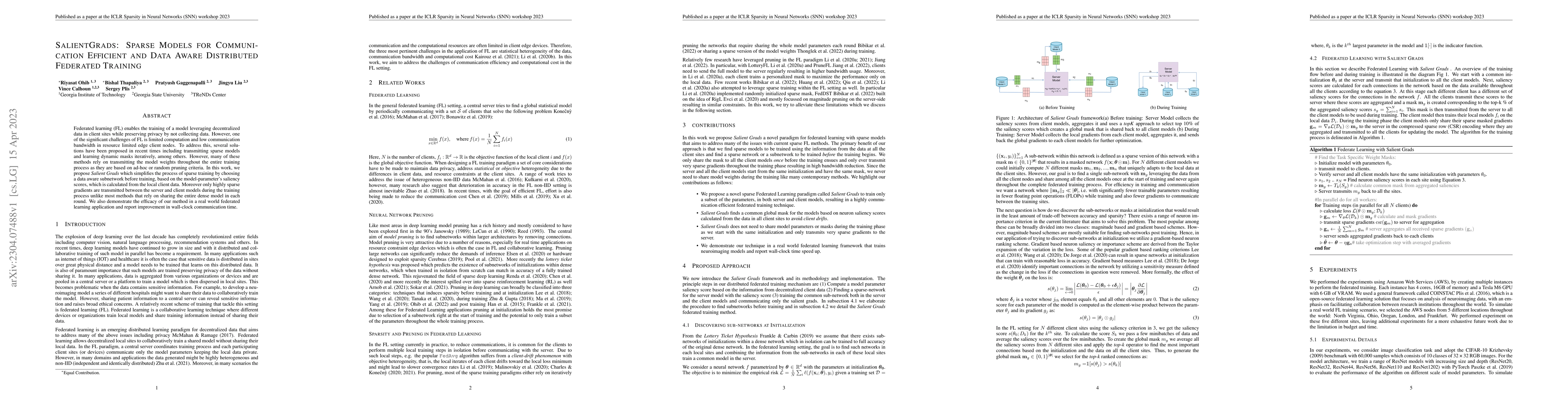 Thumbnail for SalientGrads: Sparse Models for Communication Efficient and Data Aware
  Distributed Federated Training