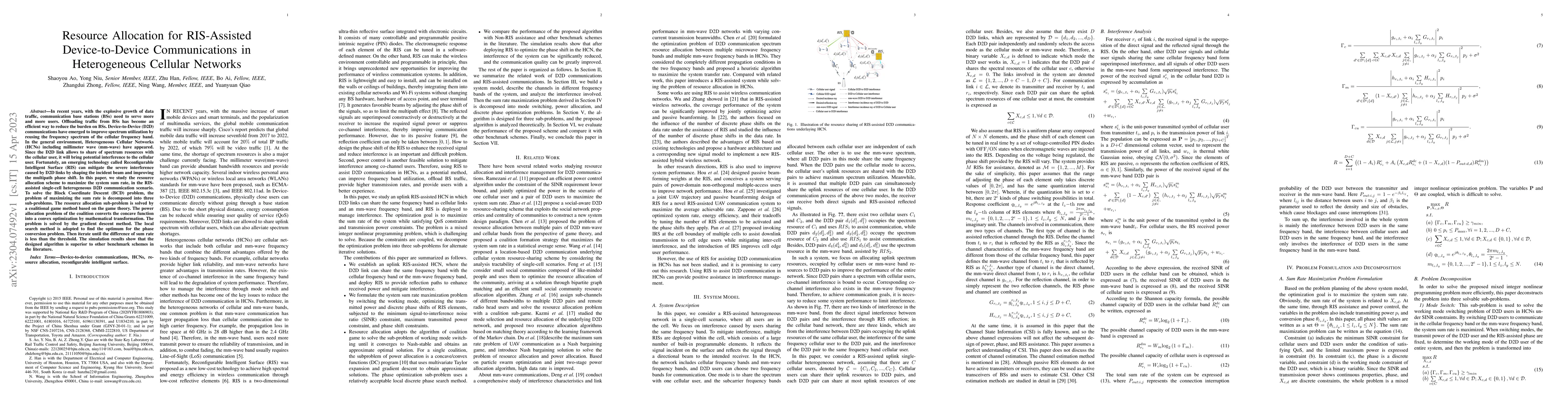 Thumbnail for Resource Allocation for RIS-Assisted Device-to-Device Communications in
  Heterogeneous Cellular Networks