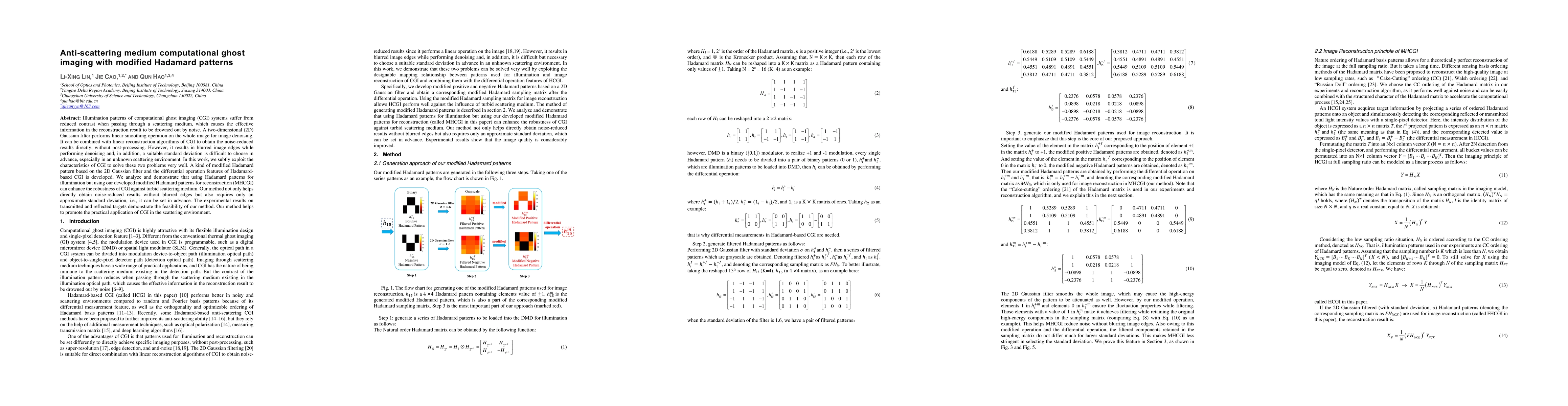 Thumbnail for Anti-scattering medium computational ghost imaging with modified
  Hadamard patterns