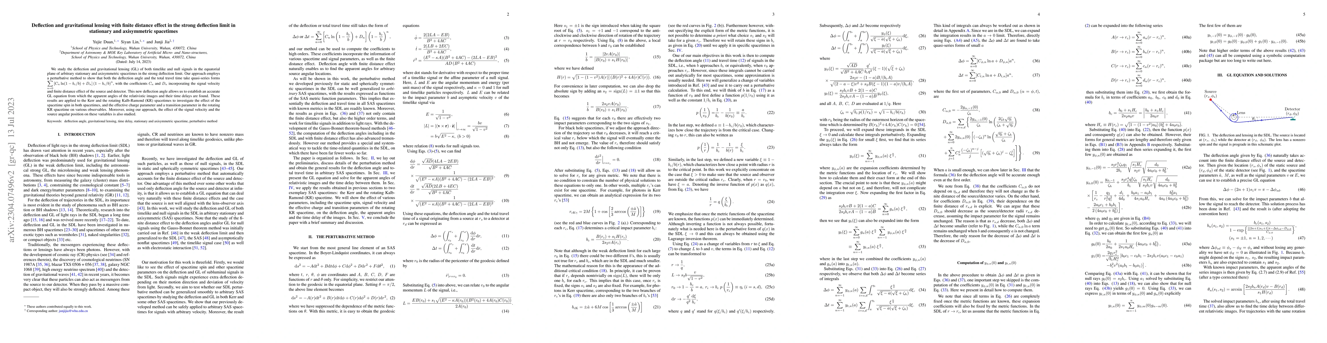 Thumbnail for Deflection and gravitational lensing with finite distance effect in the
  strong deflection limit in stationary and axisymmetric spacetimes