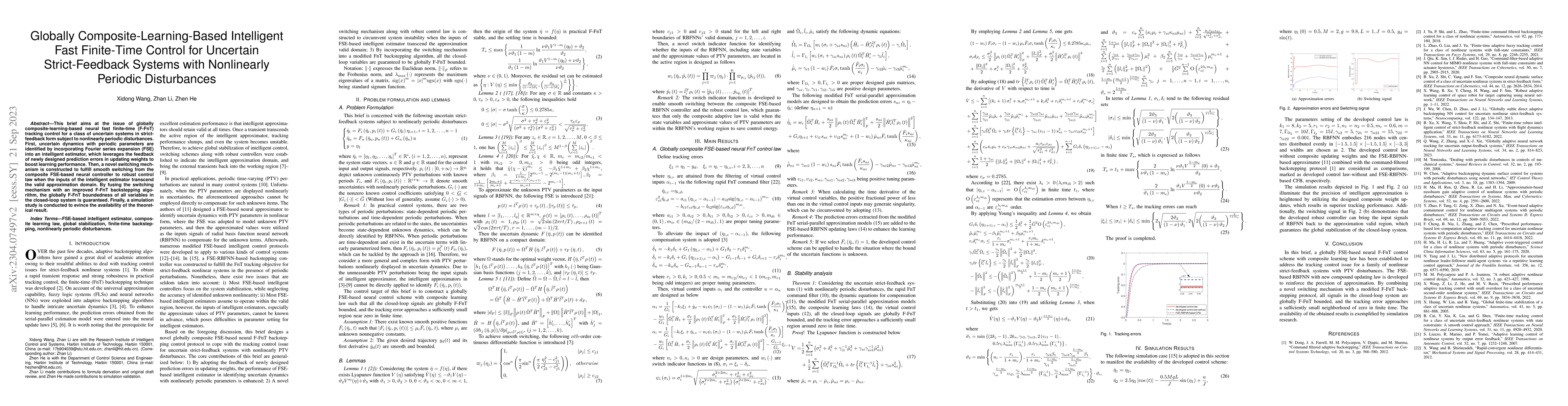 Thumbnail for Globally Composite-Learning-Based Intelligent Fast Finite-Time Control
  for Uncertain Strict-Feedback Systems with Nonlinearly Periodic Disturbances