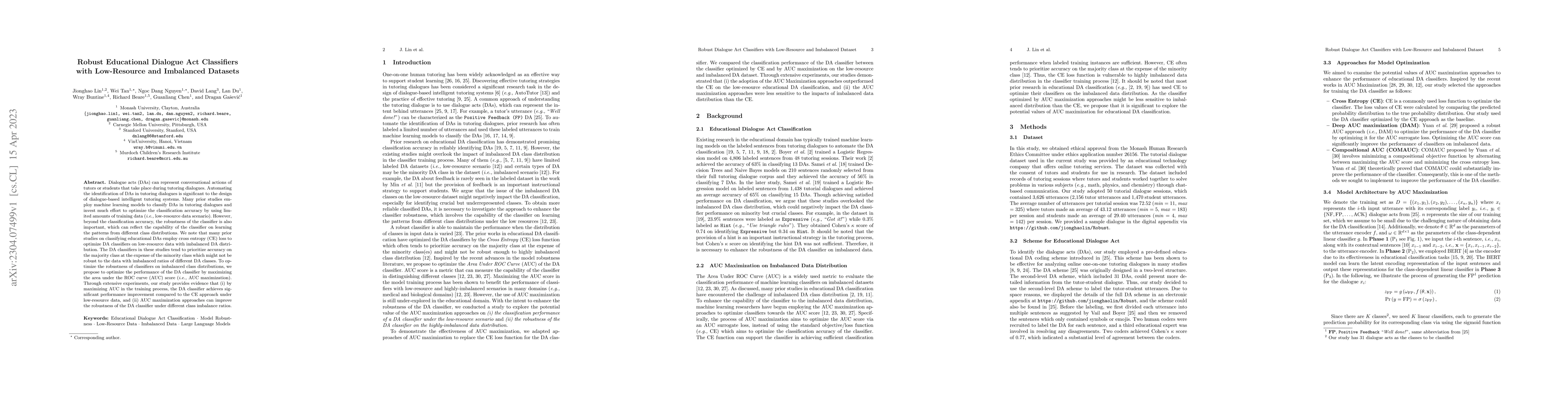 Thumbnail for Robust Educational Dialogue Act Classifiers with Low-Resource and
  Imbalanced Datasets