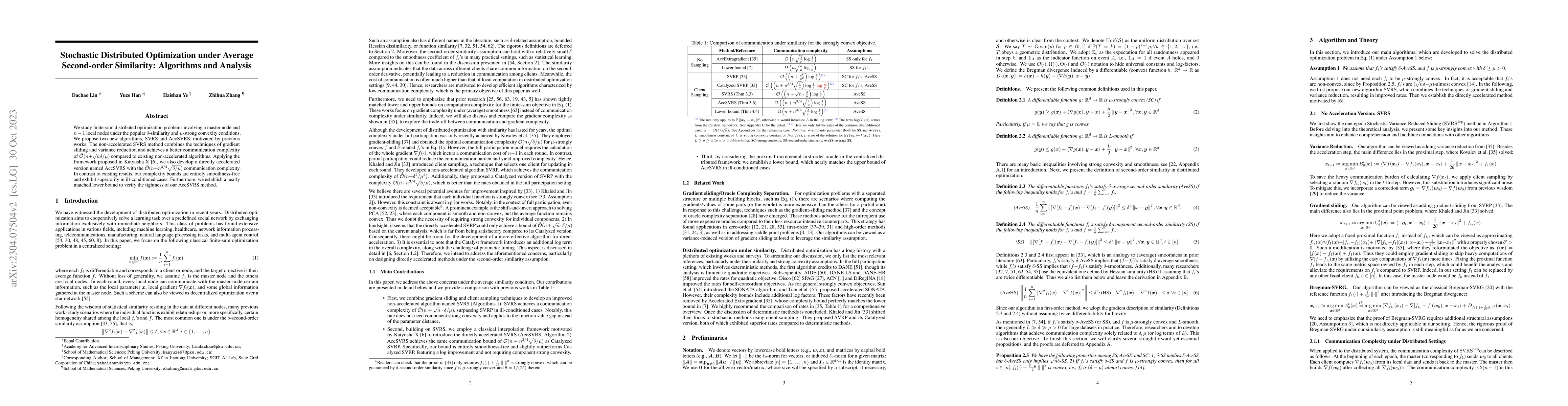 Thumbnail for Stochastic Distributed Optimization under Average Second-order
  Similarity: Algorithms and Analysis