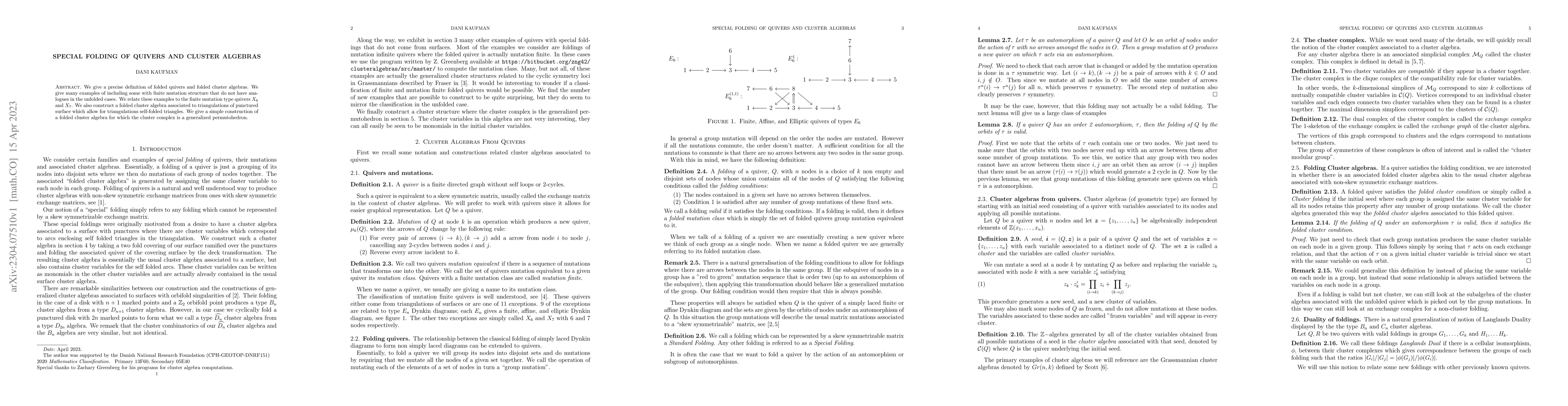 Thumbnail for Special Folding of Quivers and Cluster Algebras