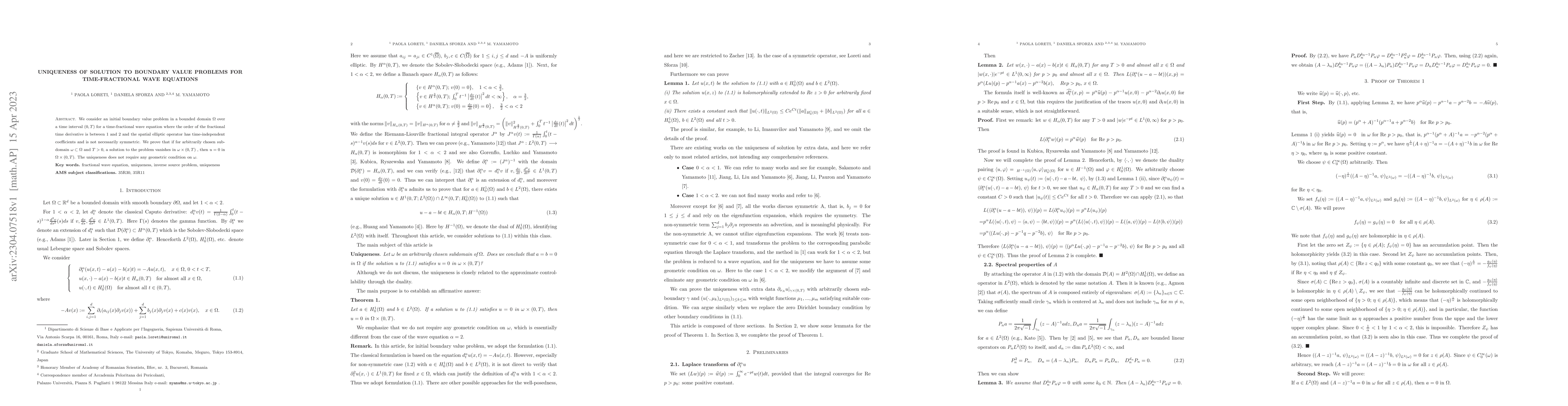 Thumbnail for Uniqueness of solution to boundary value problems for time-fractional
  wave equations