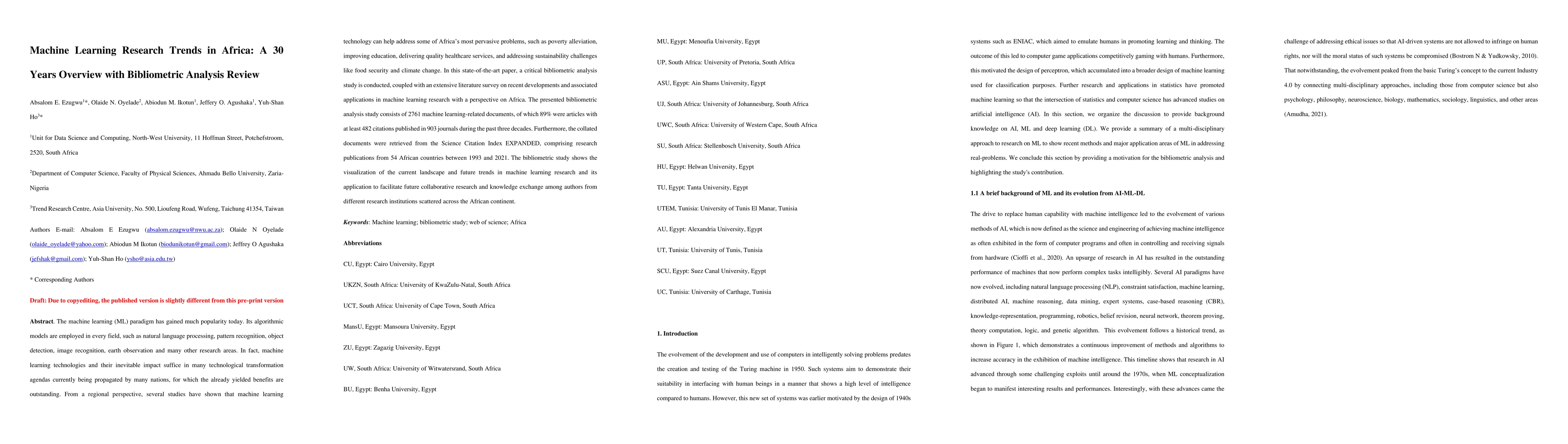 Thumbnail for Machine Learning Research Trends in Africa: A 30 Years Overview with
  Bibliometric Analysis Review