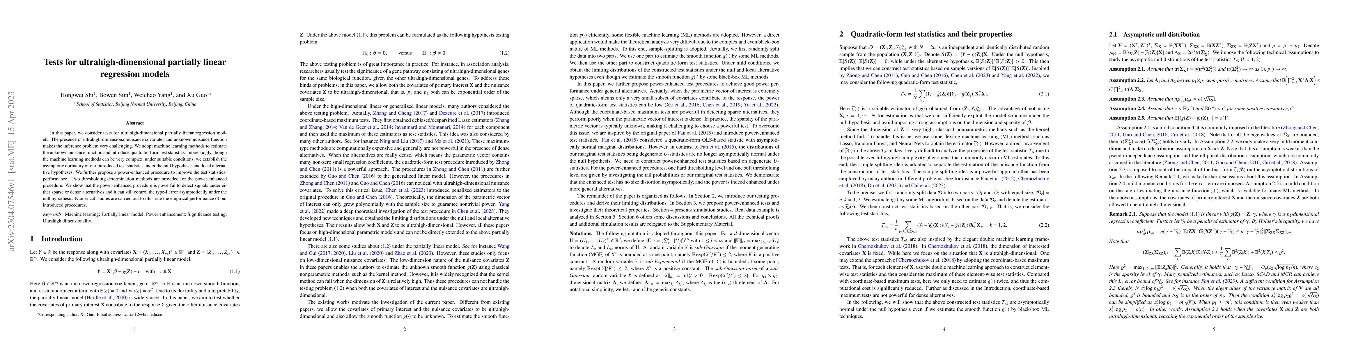 Thumbnail for Tests for ultrahigh-dimensional partially linear regression models