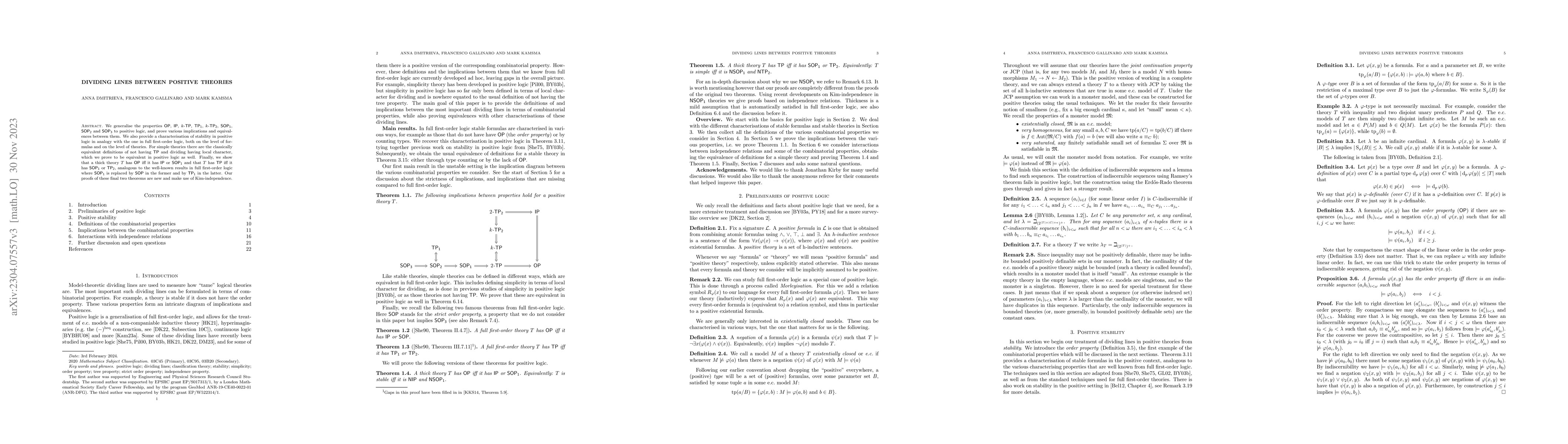 Thumbnail for Dividing Lines between Positive Theories