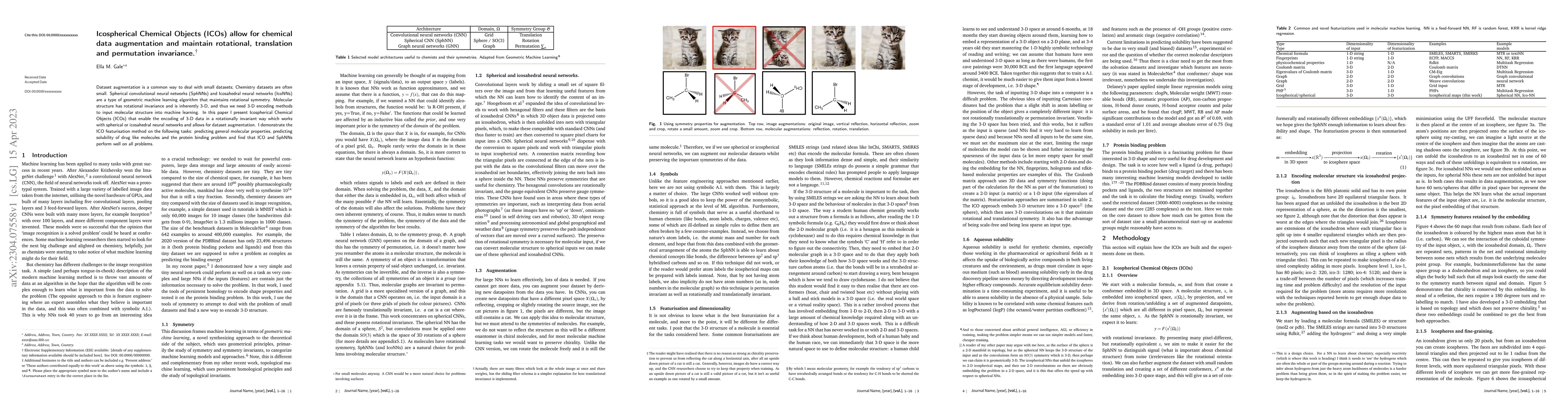 Thumbnail for Icospherical Chemical Objects (ICOs) allow for chemical data
  augmentation and maintain rotational, translation and permutation invariance
