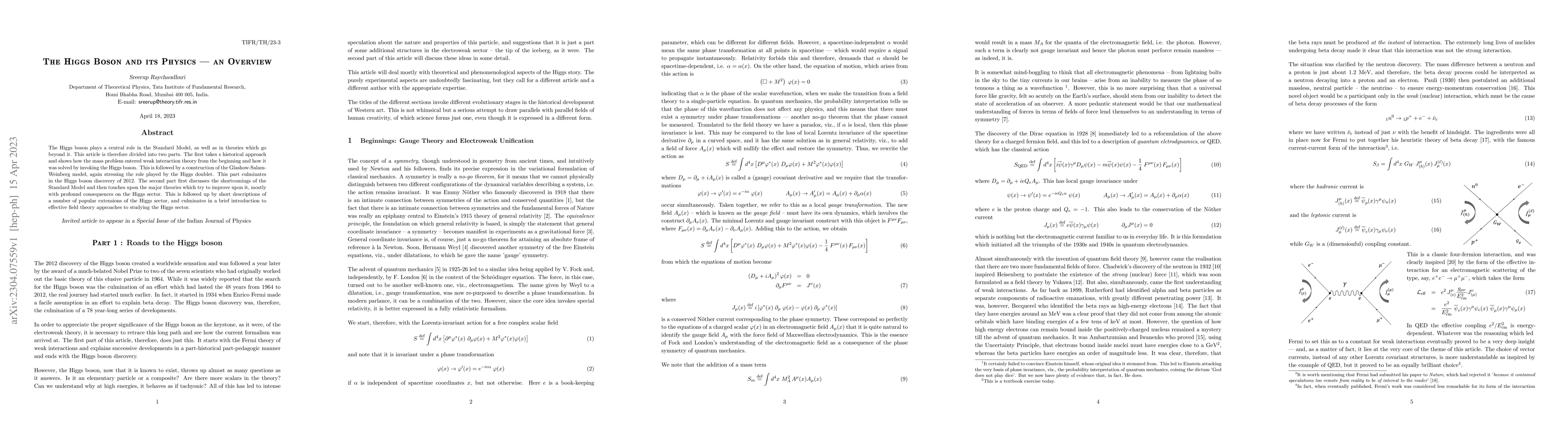 Thumbnail for The Higgs Boson and its Physics -- an Overview