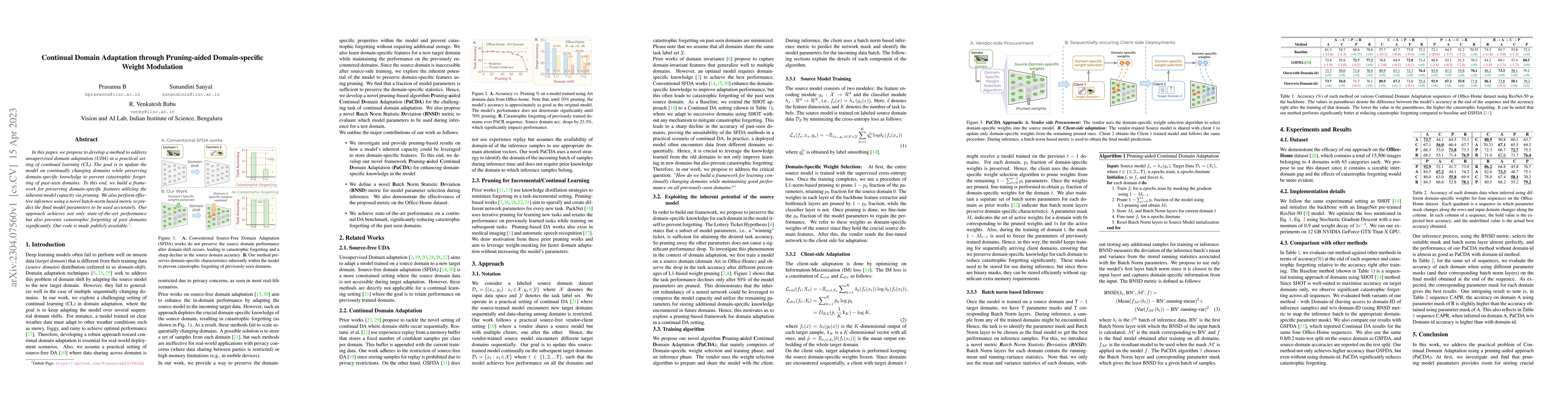 Thumbnail for Continual Domain Adaptation through Pruning-aided Domain-specific Weight
  Modulation