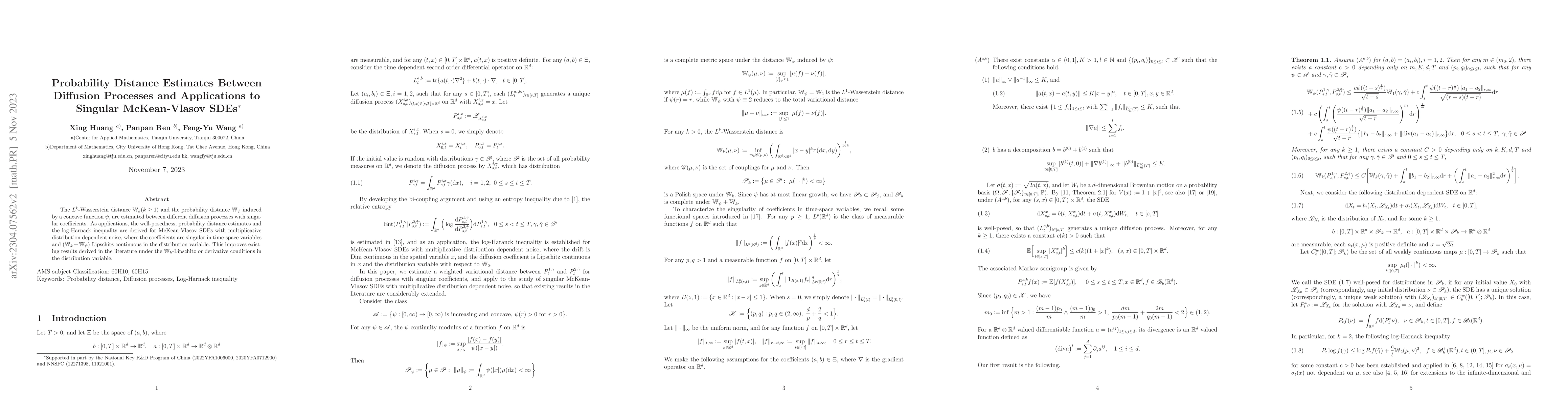 Thumbnail for Probability Distance Estimates Between Diffusion Processes and
  Applications to Singular McKean-Vlasov SDEs