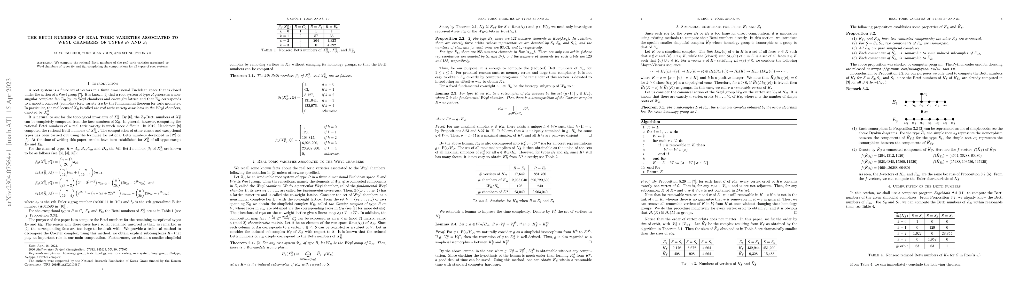 Thumbnail for The Betti numbers of real toric varieties associated to Weyl chambers of
  types E7 and E8