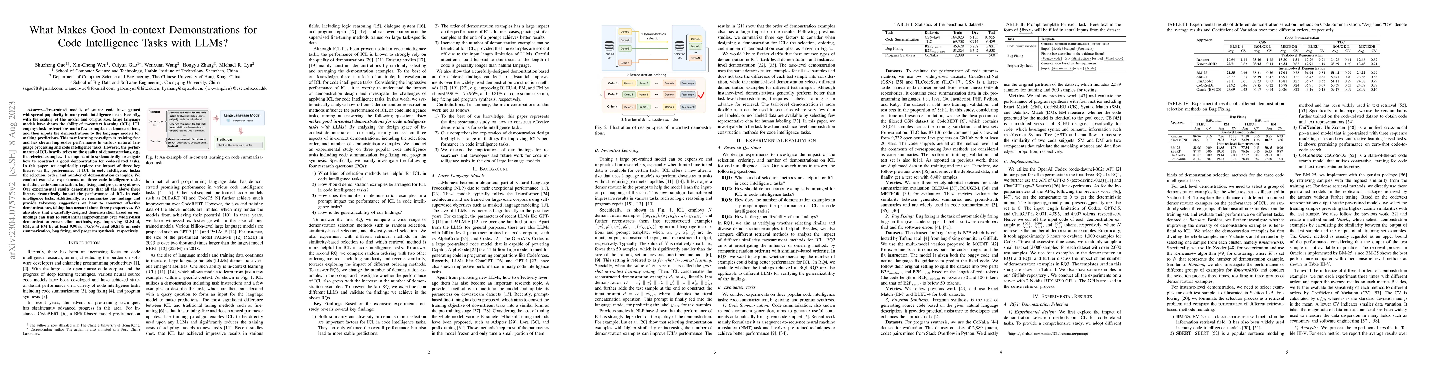Thumbnail for What Makes Good In-context Demonstrations for Code Intelligence Tasks
  with LLMs?