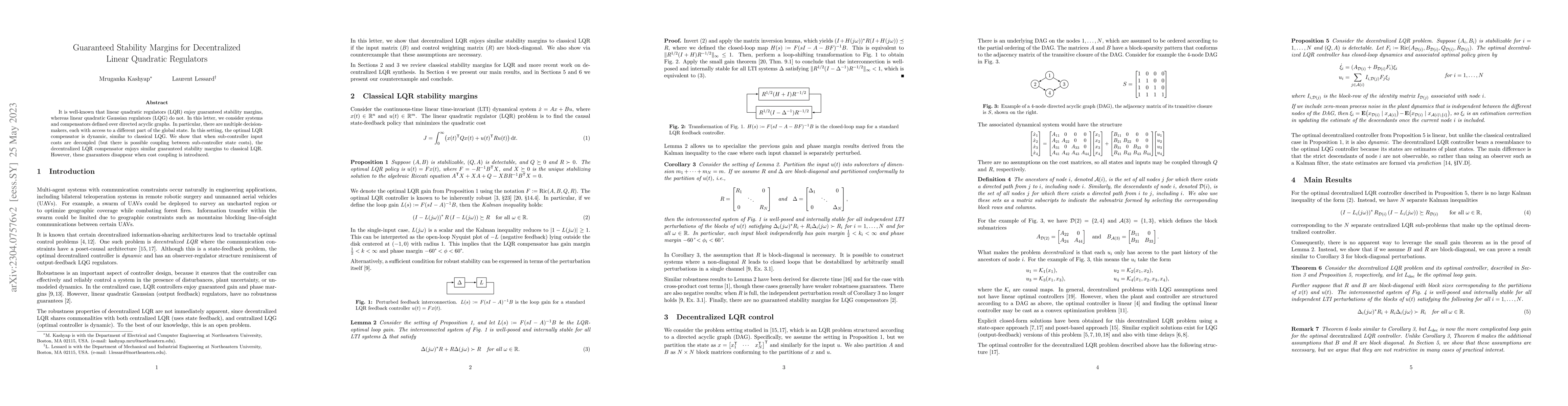 Thumbnail for Guaranteed Stability Margins for Decentralized Linear Quadratic
  Regulators