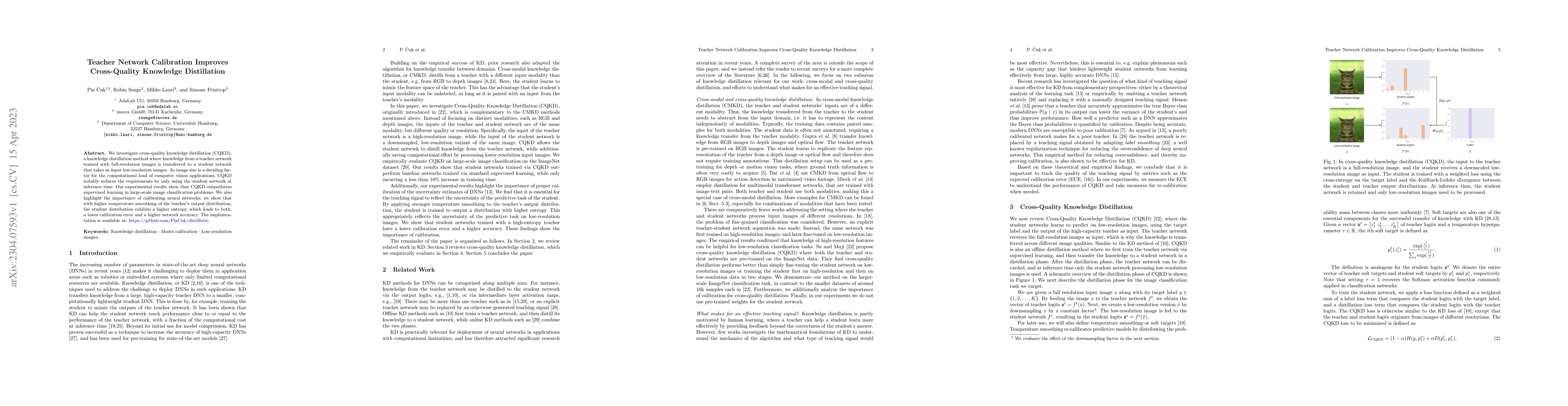 Thumbnail for Teacher Network Calibration Improves Cross-Quality Knowledge
  Distillation