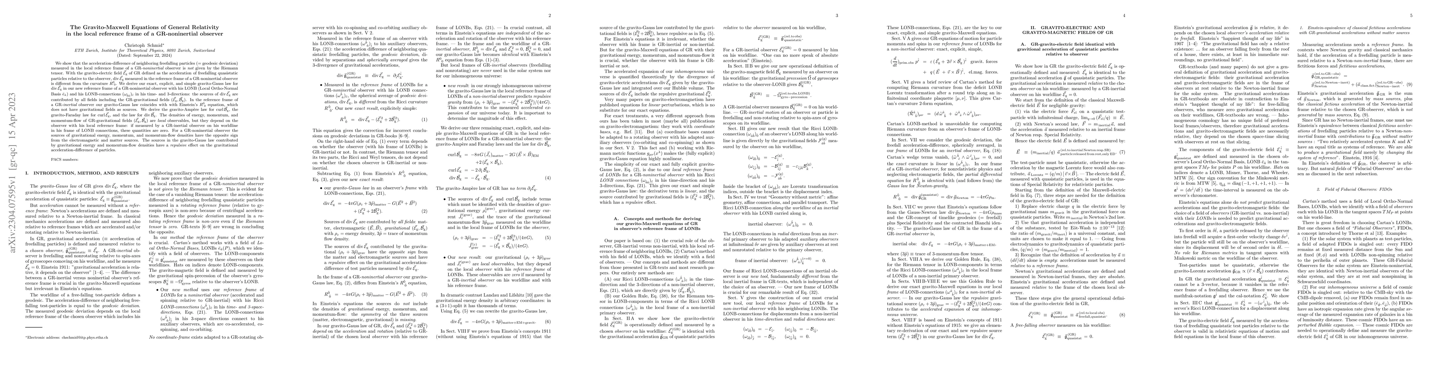 Thumbnail for The Gravito-Maxwell Equations of General Relativity in the local
  reference frame of a GR-noninertial observer