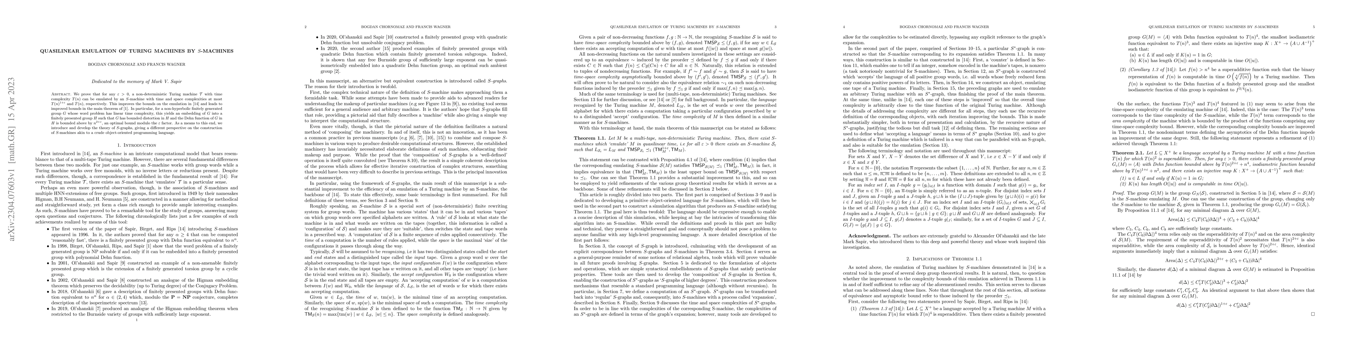 Thumbnail for Quasilinear Emulation of Turing Machines by S-machines