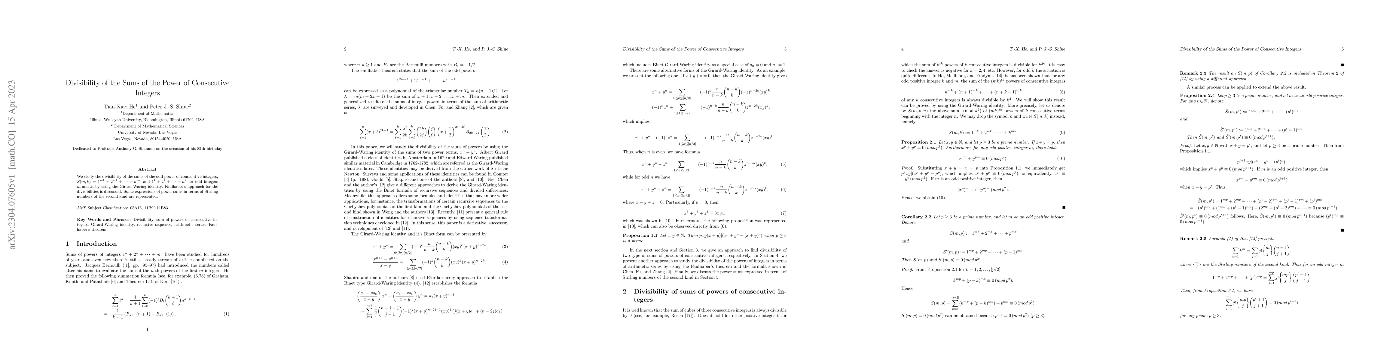 Thumbnail for Divisibility of the Sums of the Power of Consecutive Integers