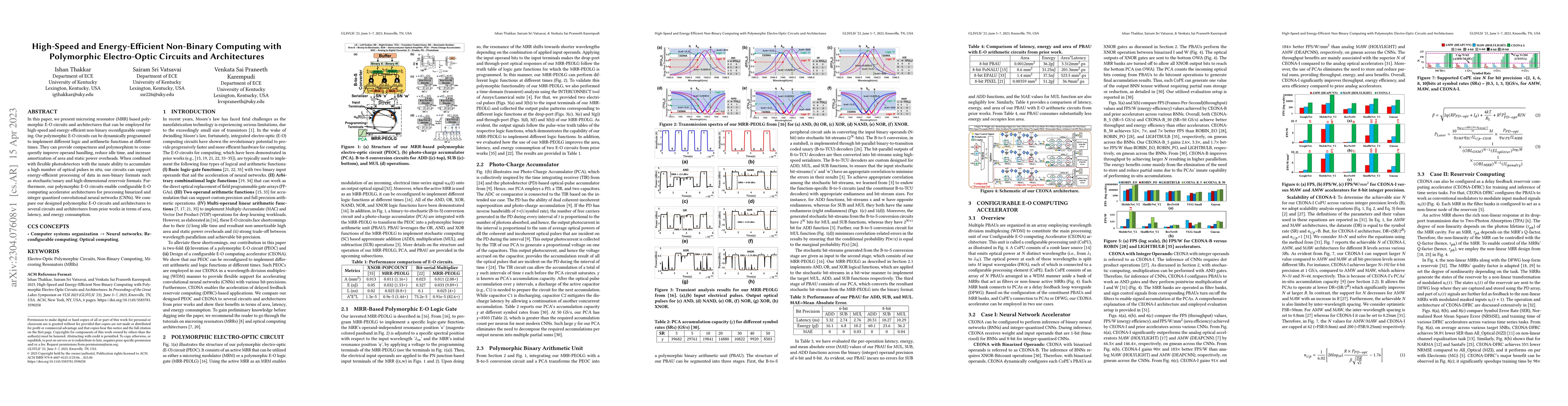 Thumbnail for High-Speed and Energy-Efficient Non-Binary Computing with Polymorphic
  Electro-Optic Circuits and Architectures