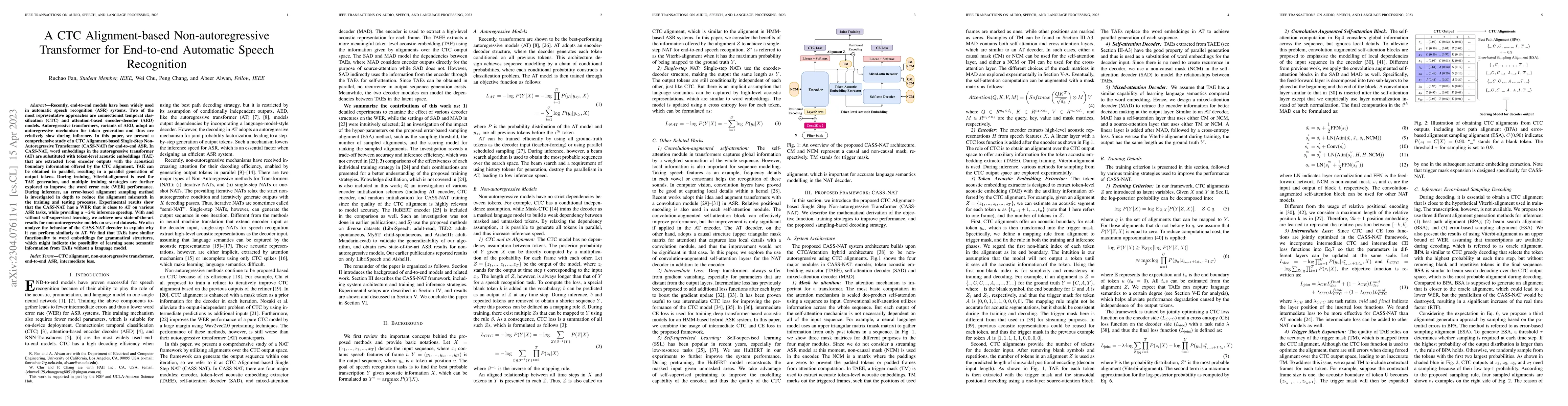 Thumbnail for A CTC Alignment-based Non-autoregressive Transformer for End-to-end
  Automatic Speech Recognition