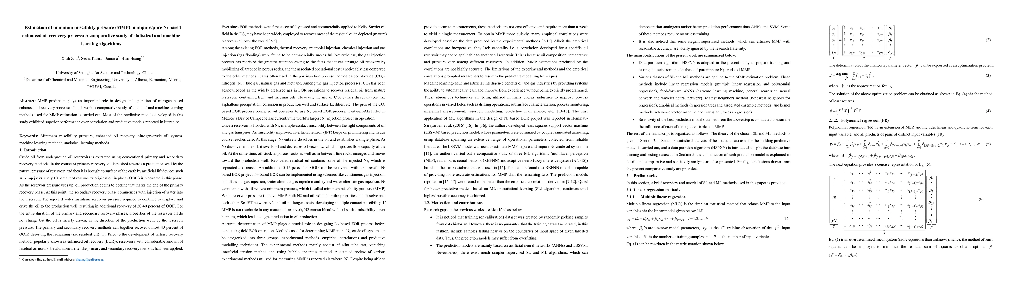 Thumbnail for Estimation of minimum miscibility pressure (MMP) in impure/pure N2 based
  enhanced oil recovery process: A comparative study of statistical and machine
  learning algorithms