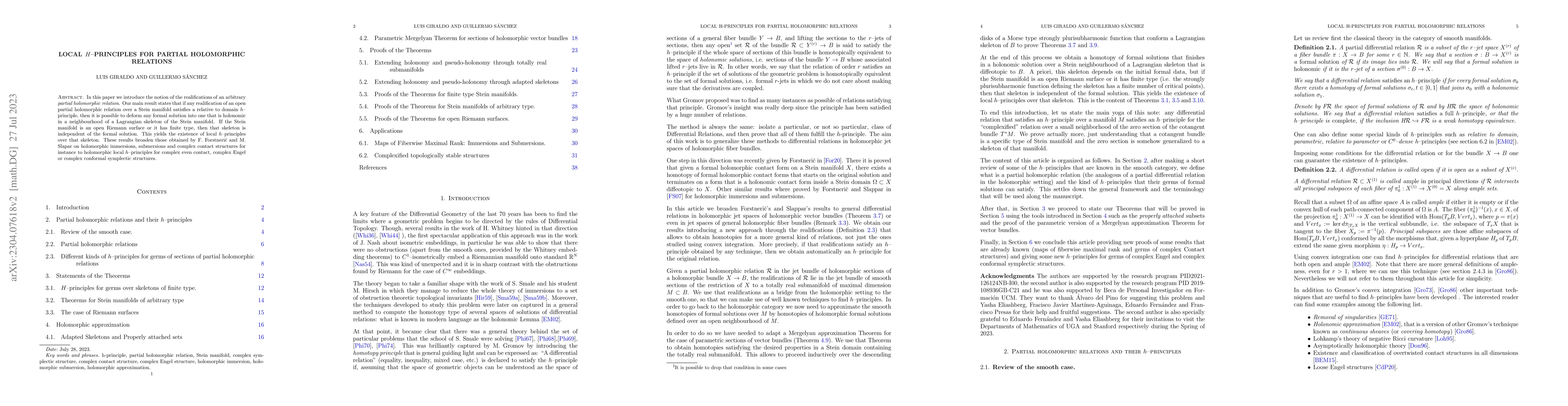 Thumbnail for Local H-Principles for Partial Holomorphic Relations