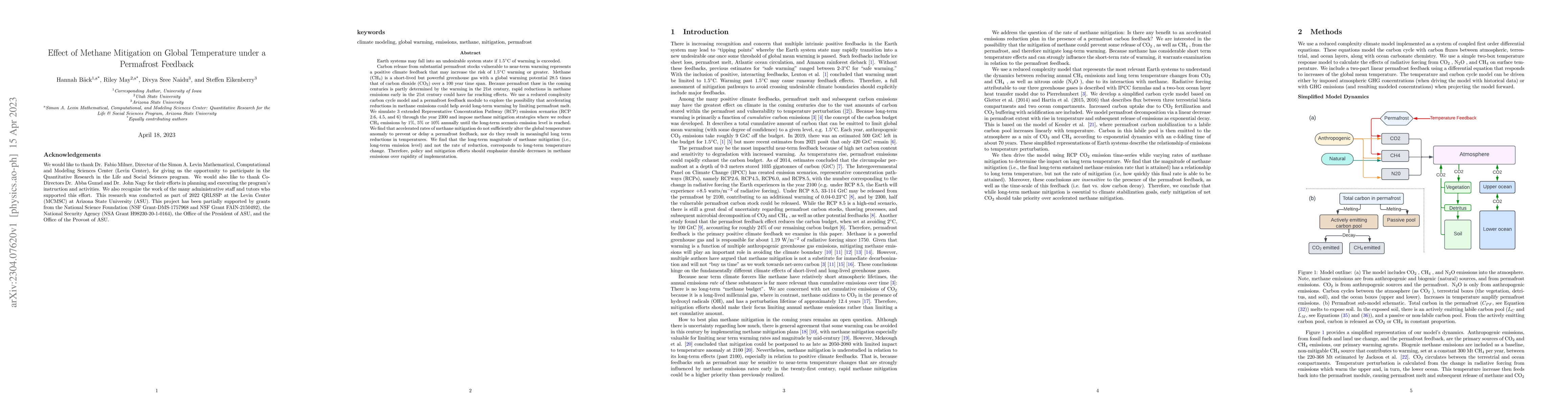 Thumbnail for Effect of Methane Mitigation on Global Temperature under a Permafrost
  Feedback