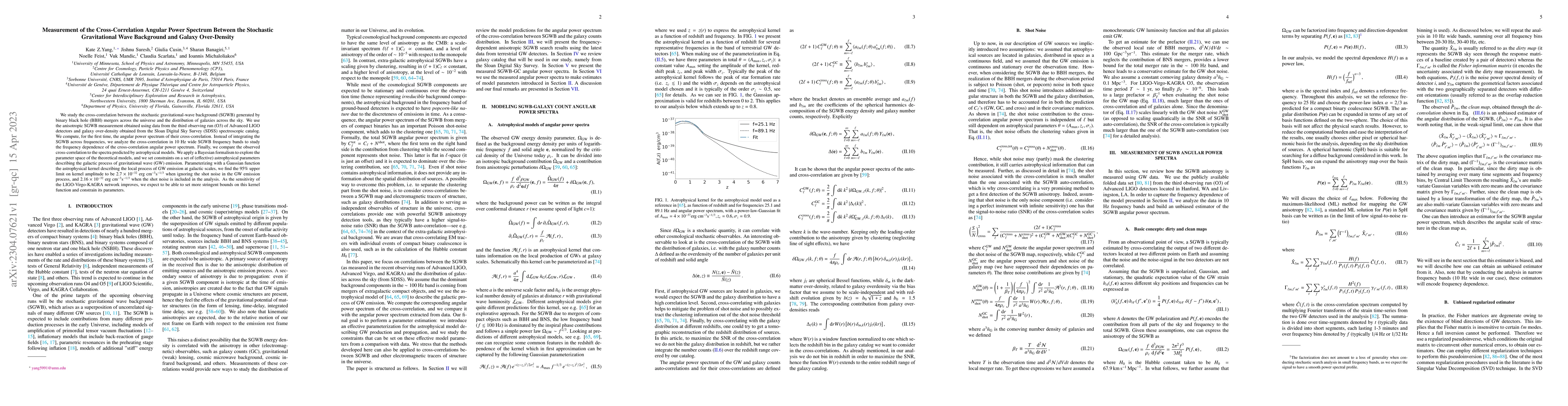 Thumbnail for Measurement of the Cross-Correlation Angular Power Spectrum Between the
  Stochastic Gravitational Wave Background and Galaxy Over-Density