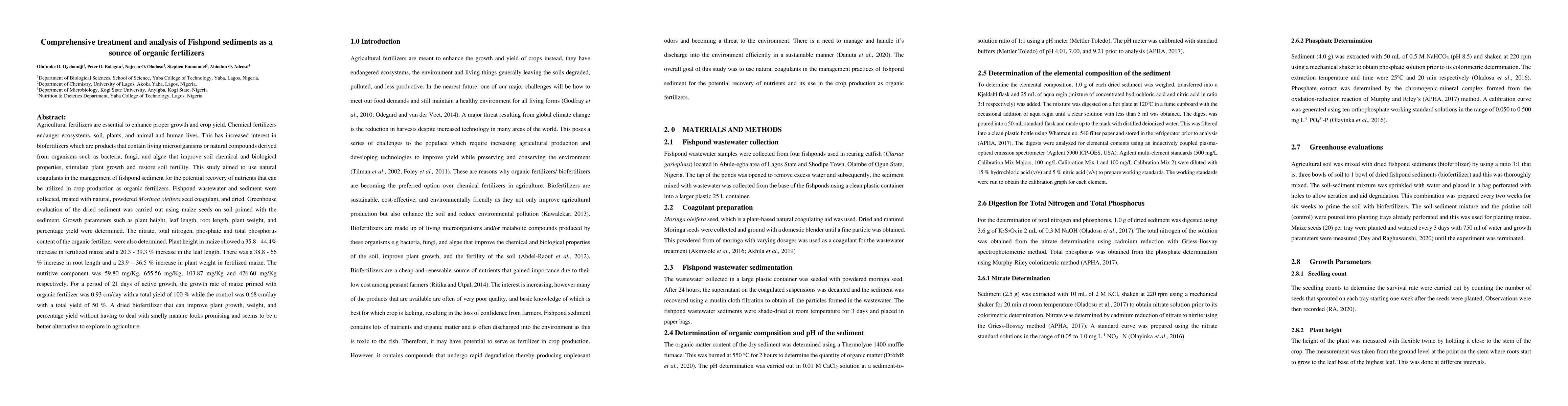 Thumbnail for Comprehensive treatment and analysis of Fishpond sediments as a source
  of organic fertilizers