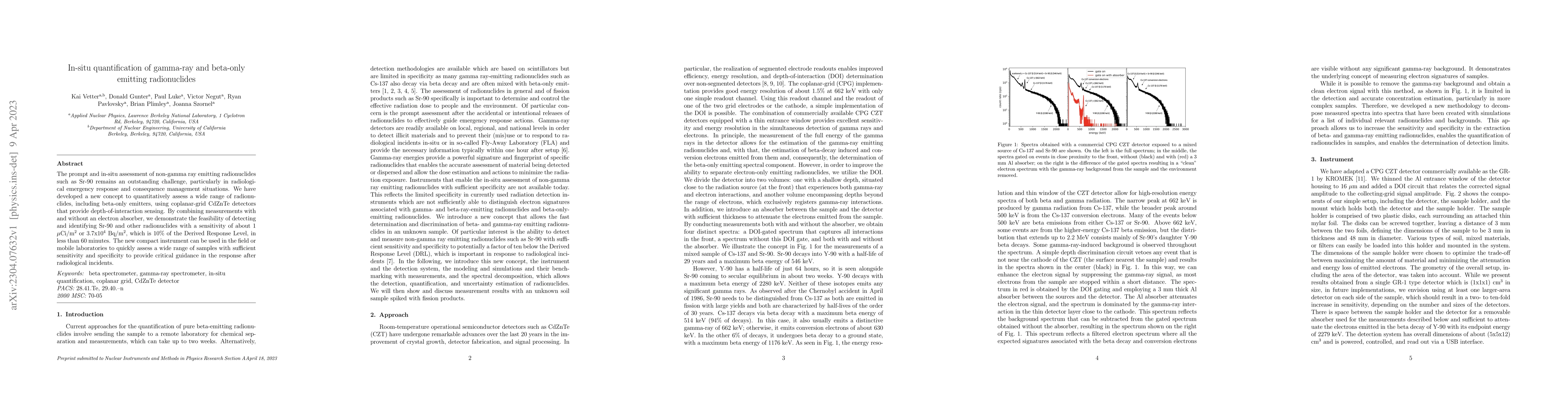 Thumbnail for In-situ quantification of gamma-ray and beta-only emitting radionuclides