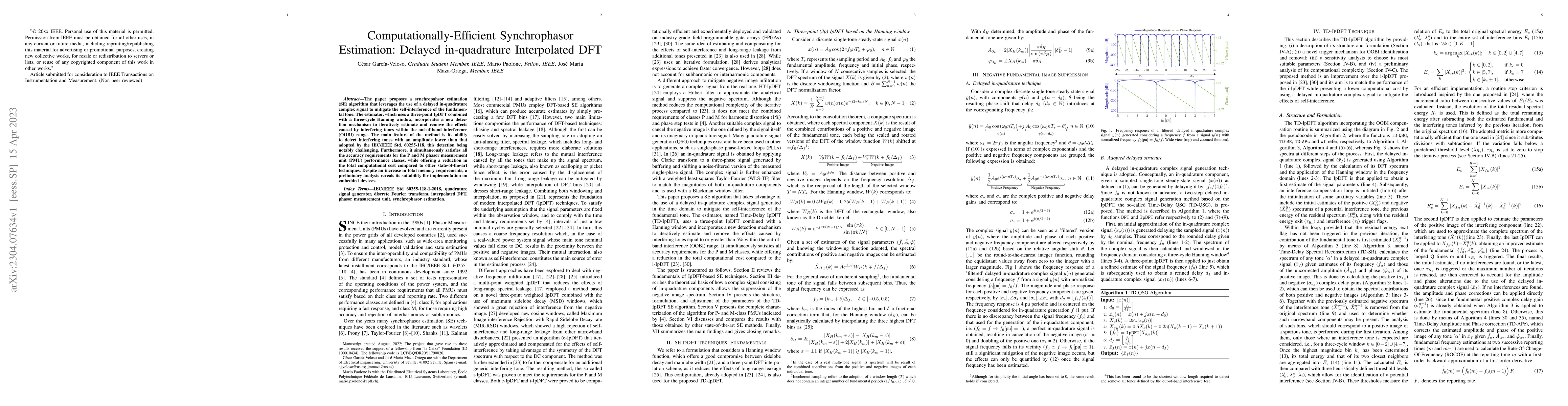 Thumbnail for Computationally-Efficient Synchrophasor Estimation: Delayed
  in-quadrature Interpolated DFT