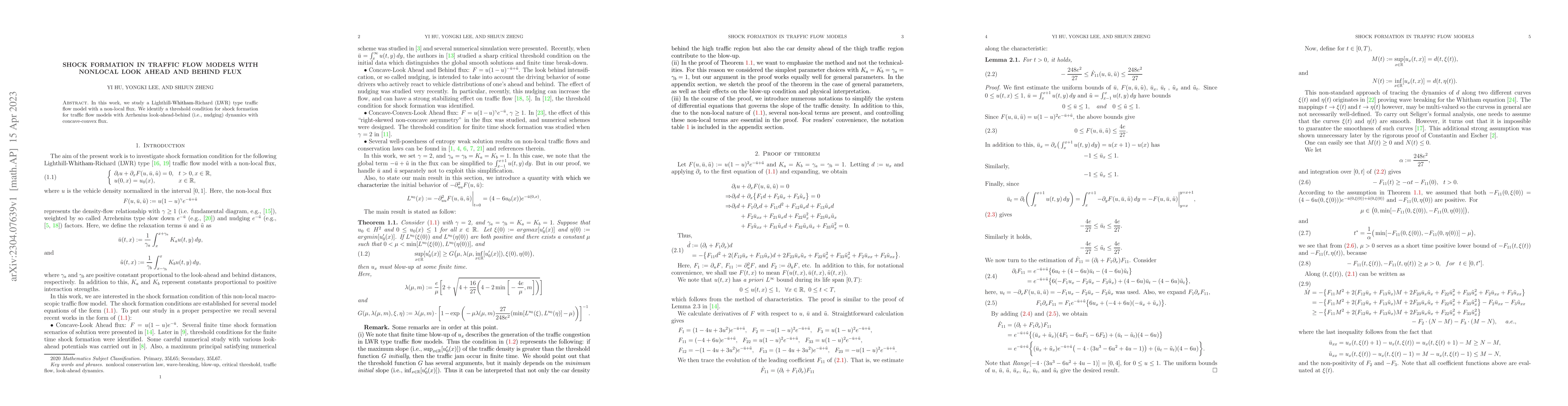 Thumbnail for Shock formation in traffic flow models with nonlocal look ahead and
  behind flux