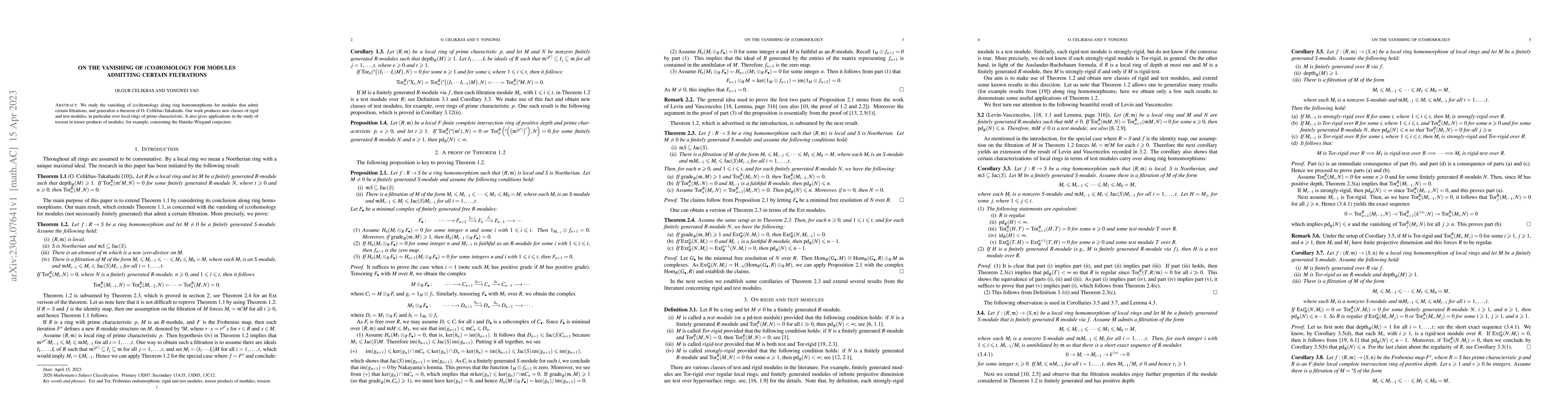 Thumbnail for On the vanishing of (co)homology for modules admitting certain
  filtrations