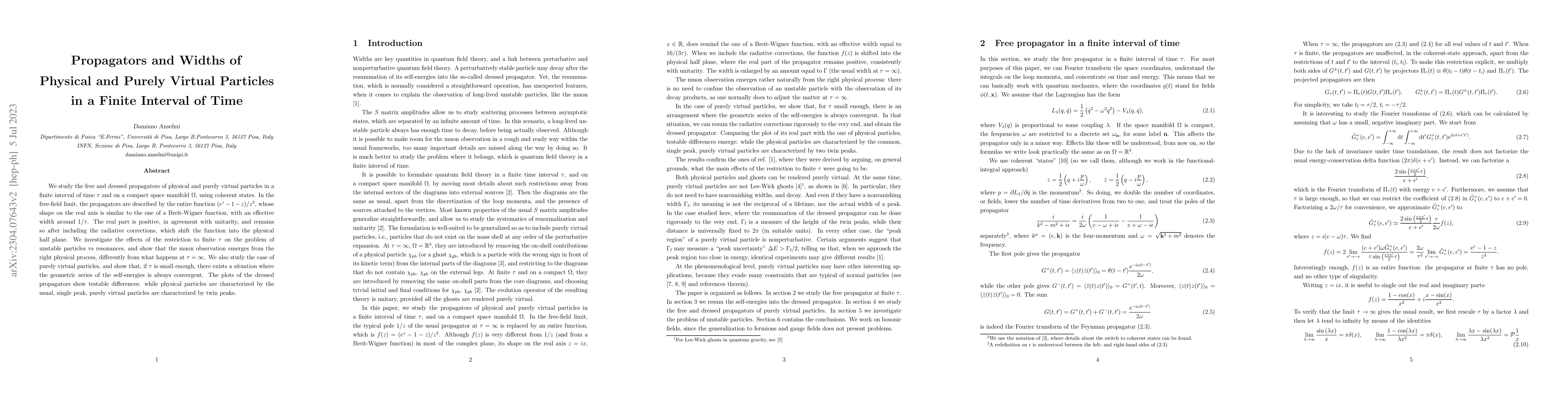 Thumbnail for Propagators and widths of physical and purely virtual particles in a
  finite interval of time