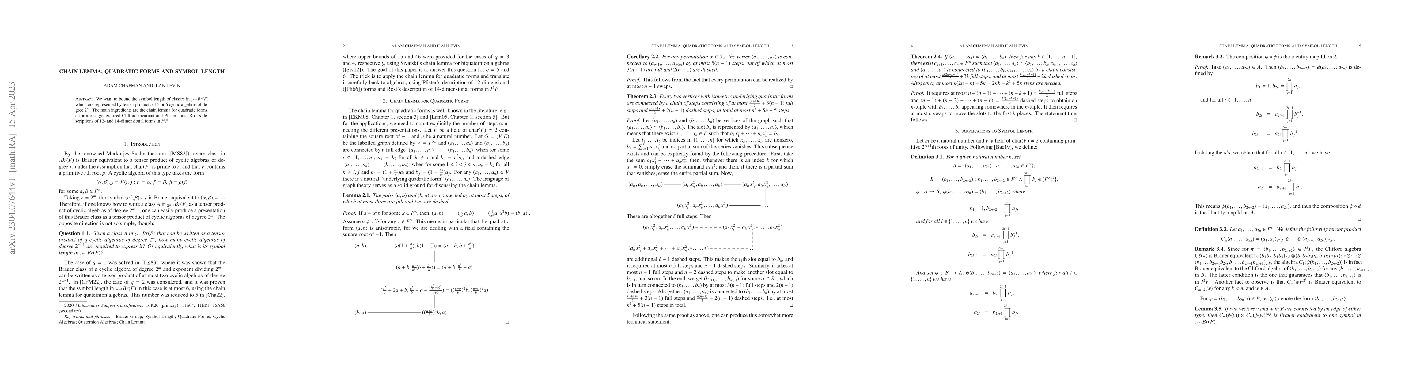 Thumbnail for Chain Lemma, Quadratic Forms and Symbol Length