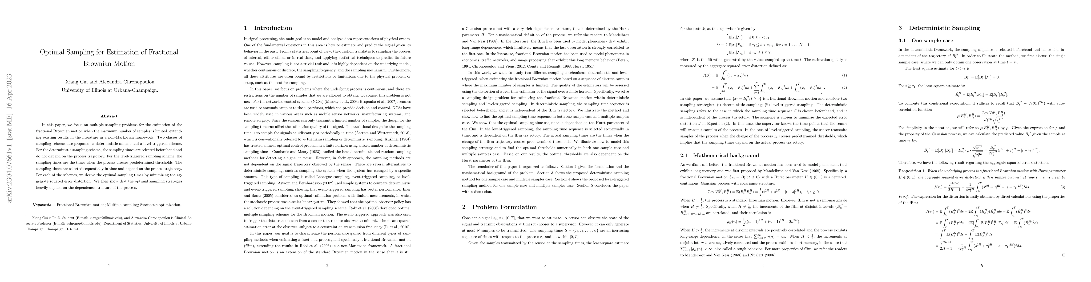 Thumbnail for Optimal Sampling for Estimation of Fractional Brownian Motion