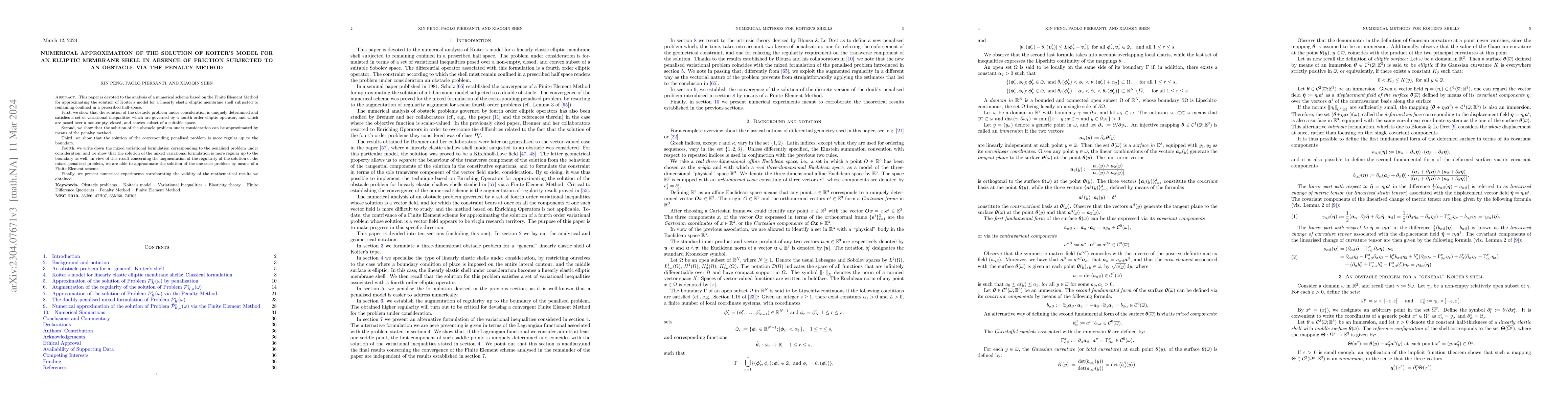 Thumbnail for Numerical approximation of the solution of Koiter's model for an
  elliptic membrane shell subjected to an obstacle via the penalty method