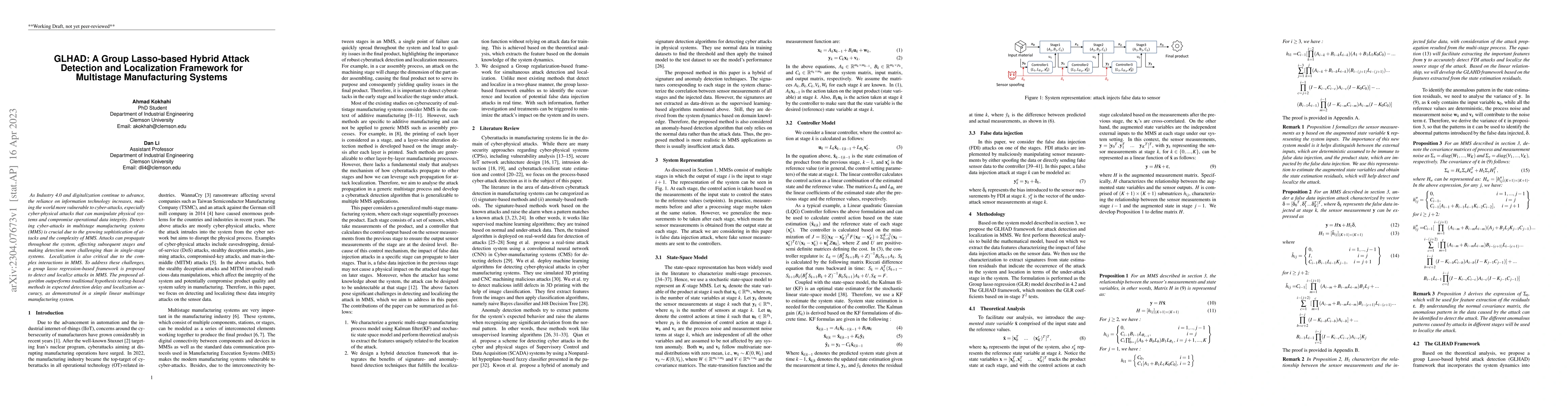 Thumbnail for GLHAD: A Group Lasso-based Hybrid Attack Detection and Localization
  Framework for Multistage Manufacturing Systems