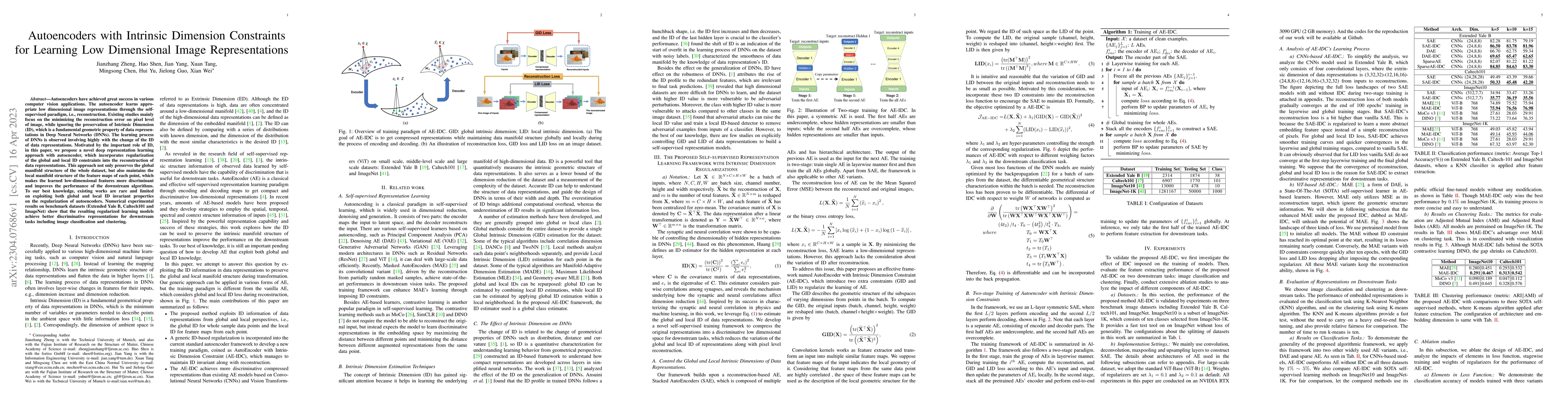 Thumbnail for Autoencoders with Intrinsic Dimension Constraints for Learning Low
  Dimensional Image Representations