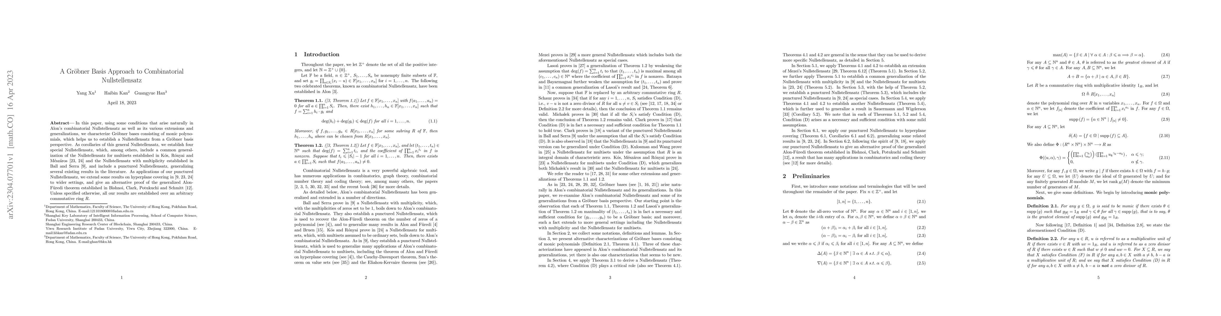 Thumbnail for A Gr\"{o}bner Basis Approach to Combinatorial Nullstellensatz