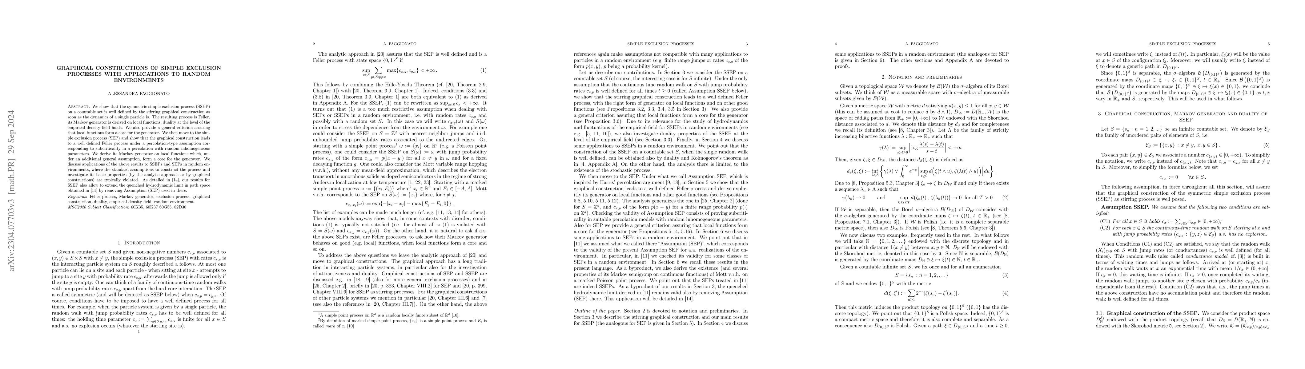Thumbnail for Graphical constructions of simple exclusion processes with applications
  to random environments