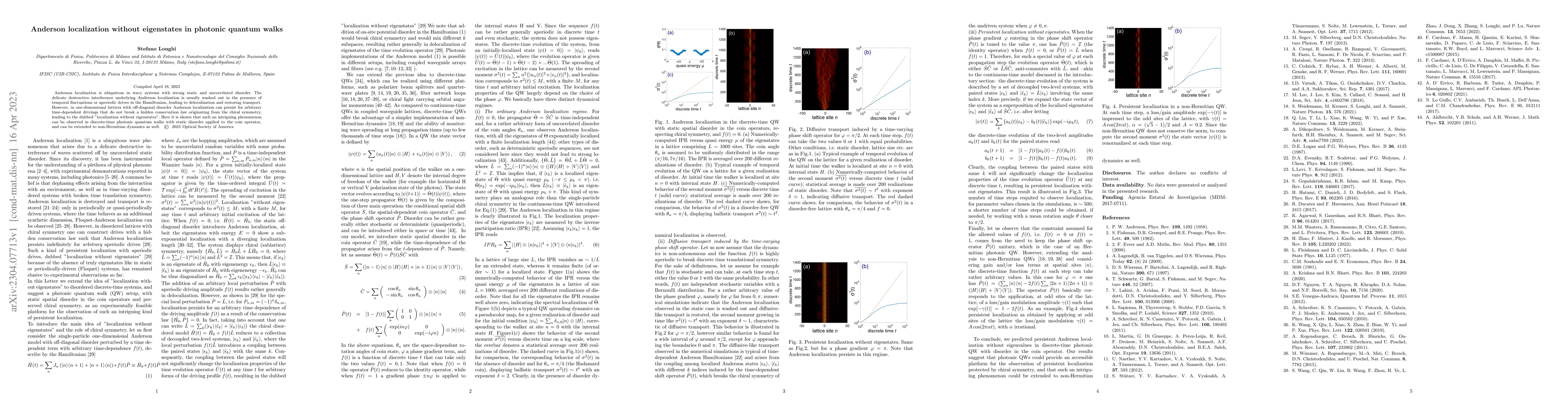 Thumbnail for Anderson localization without eigenstates in photonic quantum walks