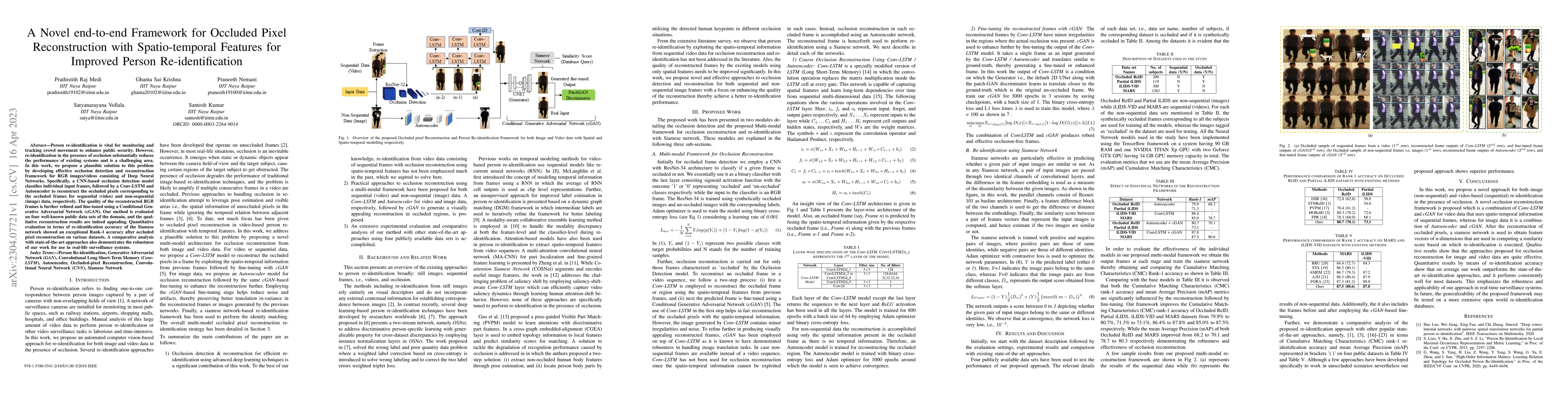 Thumbnail for A Novel end-to-end Framework for Occluded Pixel Reconstruction with
  Spatio-temporal Features for Improved Person Re-identification