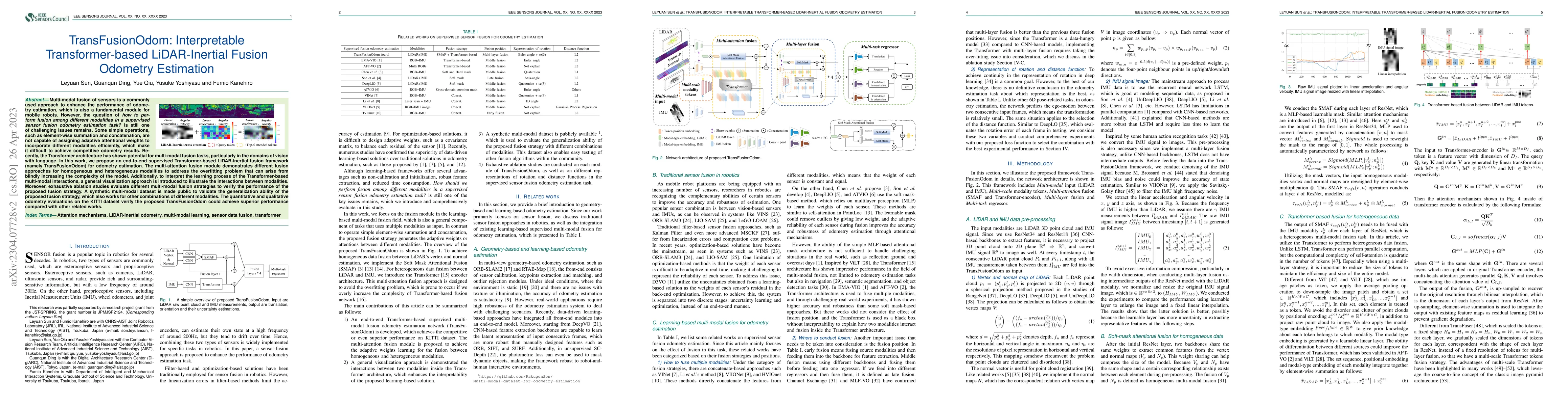 Thumbnail for TransFusionOdom: Interpretable Transformer-based LiDAR-Inertial Fusion
  Odometry Estimation